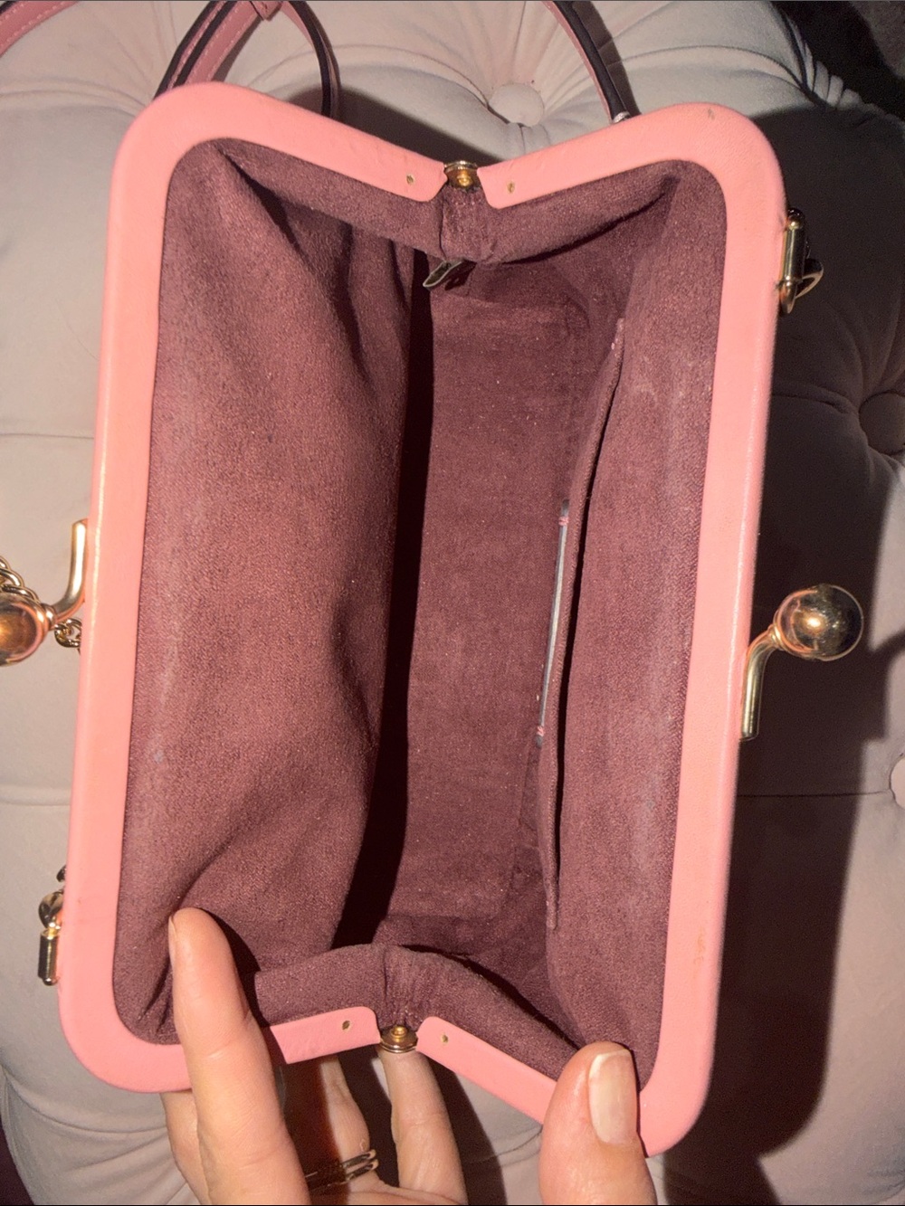Coach Beige Signature Canvas Crossbody with Pink Trim and Gold Chain - Picture 4 of 4